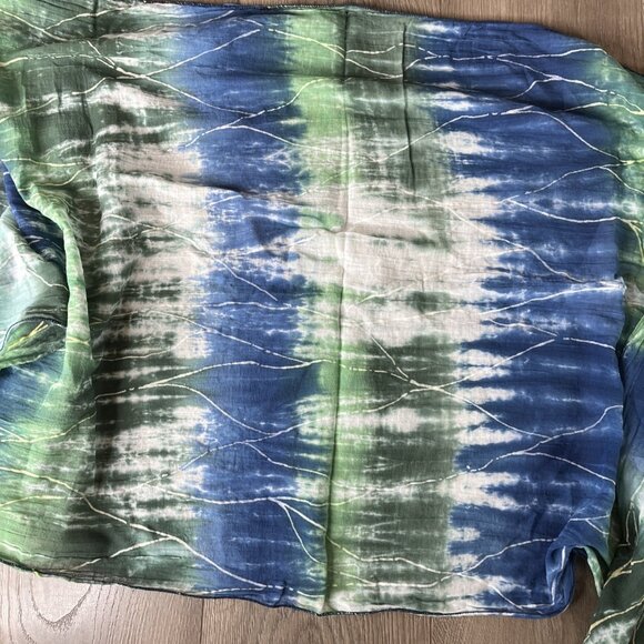 Tie-Dye Blue & Green Long Maxi Wrap Lightweight Cotton Boho Style Womens 40x22.5 - Picture 5 of 6
